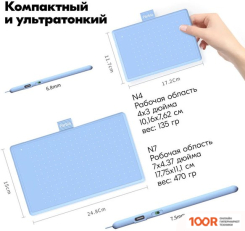 Графический планшет Parblo NINOS N4 (ГОЛУБОЙ) (45759)