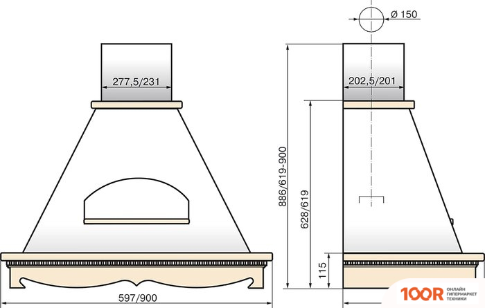 Кухонная вытяжка Elikor БЕЛЬВЕДЕР 60П-650-П3Д (ЗОЛОТОЙ АНТИК/ДУБ КОРИЧНЕВЫЙ) (37627)