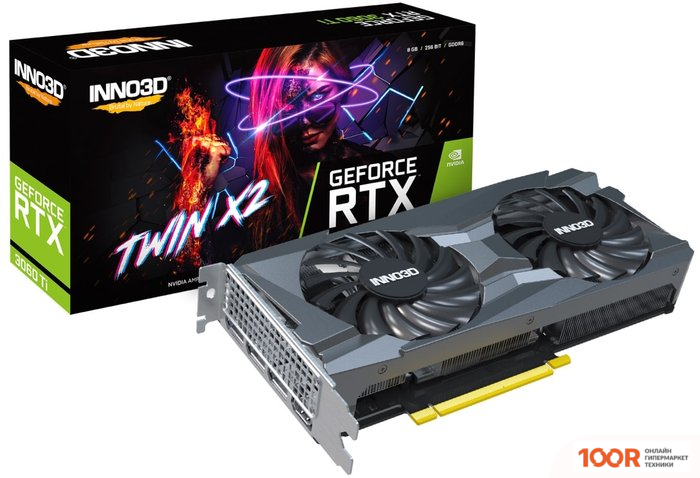 Видеокарта Inno3D GEFORCE RTX 3060 TI TWIN X2 LHR 8GB GDDR6 N306T2-08D6-119032DH (29748)