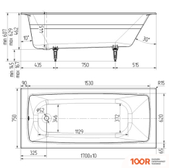 Ванна Универсал БРИЗ 170X75 (С НОЖКАМИ) (21402)
