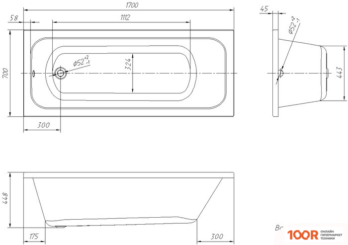 Ванна Ventospa MITRA 170X70 (С КАРКАСОМ) (21262)