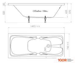 Ванна Triton СТАНДАРТ 150X75 (С НОЖКАМИ И ЭКРАНОМ) (21114)