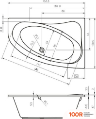 Ванна Riho LYRA 153X100 (ПРАВАЯ, С НОЖКАМИ) (20271)