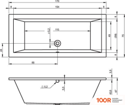 Ванна Riho LUSSO 170X75 (С НОЖКАМИ) (20247)
