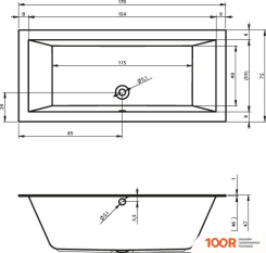 Ванна Riho LUGO VELVET 170X75 (С НОЖКАМИ) (20240)