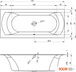 Ванна Riho LINARES VELVET 170X75 (С НОЖКАМИ) (20216)
