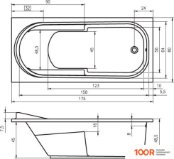 Ванна Riho COLUMBIA 175X80 BA04005 (С НОЖКАМИ И ЭКРАНОМ) (20137)