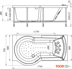 Ванна Radomir ВАЛЕНСИЯ 170X95L 1-01-4-1-9-021К (СИФОН БРОНЗА) (19849)