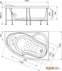 Ванна Radomir АМЕЛИЯ 160X105R 1-01-3-2-1-017К (С КАРКАСОМ, СИФОН ЗОЛОТО) (19846)