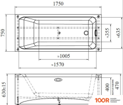 Ванна Radomir АГАТА 175X75 2-01-0-0-1-227Ч (19823)