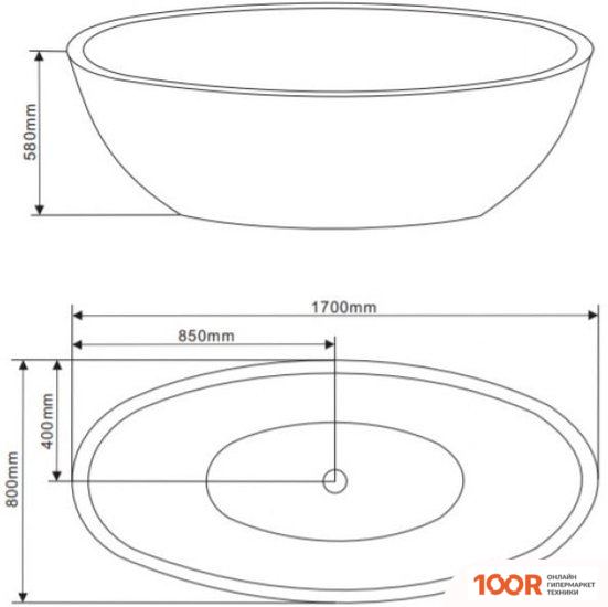 Ванна Grossman GR-1701 170X80 (С КАРКАСОМ И СИФОНОМ) (19599)