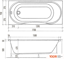 Ванна Eurolux OLIVA 170X75 (19487)