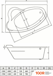 Ванна Bonito Home ROSA 170X110R (С НОЖКАМИ) (19263)