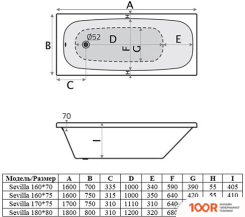 Ванна Alba Spa SEVILLA 160X75 (С КАРКАСОМ) (18511)