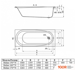 Ванна Alba Spa BALINE 160X70 R (2 ЭКРАНА И КАРКАС) (18343)