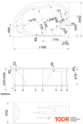 Ванна 1Марка DIANA 170X105 (ЛЕВАЯ, С КАРКАСОМ) (18183)