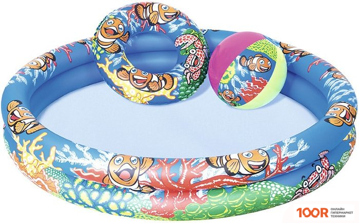 Бассейн Bestway 51124 + КРУГ + МЯЧ (122X20) (9434)