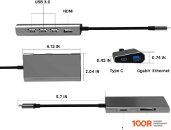 Хаб / Док-станция USBTOP USB3.0 TYPE-C - 3XUSB3.0/TYPE-C/HDMI/TF/SD/RJ45 (8407)