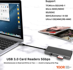 Хаб / Док-станция USBTOP USB3.0 TYPE-C - 3XUSB3.0/TYPE-C/HDMI/TF/SD/RJ45 (8407)