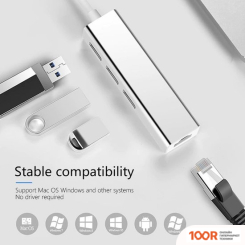 Хаб / Док-станция USBTOP USB TYPE-C - 3XUSB TYPE-A/RJ-45 556375 (8386)