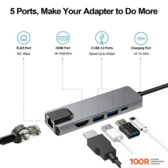 Хаб / Док-станция USBTOP USB TYPE-C - 2XUSB TYPE-A/USB TYPE-C/HDMI/RJ-45 555207 (8385)