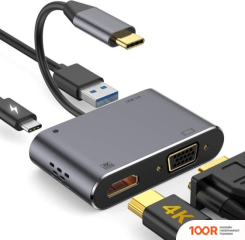 Хаб / Док-станция USBTOP 5IN1 USB3.1 TYPE-C - HDMI/2X USB3.0/USB-C/RJ45 (1000 MBPS) (8372)