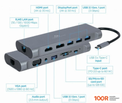 Хаб / Док-станция Cablexpert A-CM-COMBO8-01 (7855)