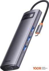 Хаб / Док-станция Baseus METAL GLEAM SERIES 7-IN-1 MULTIFUNCTIONAL TYPE-C HUB DOCKING STATION GRAY WKWG040113 (7763)
